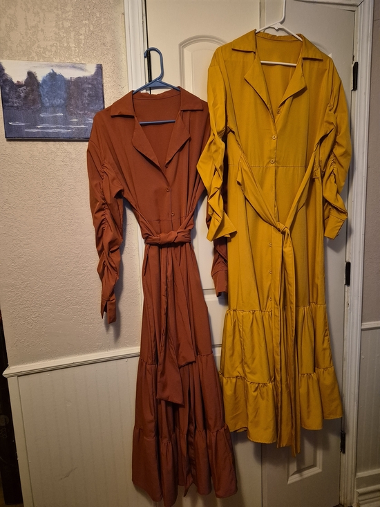 Dresses & Skirts - Long Sleeve Tiered Maxi Dress - Rust